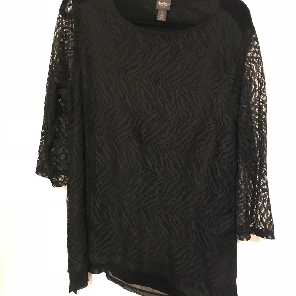 Chicos Traveler black lace animalprint tunic Size3
